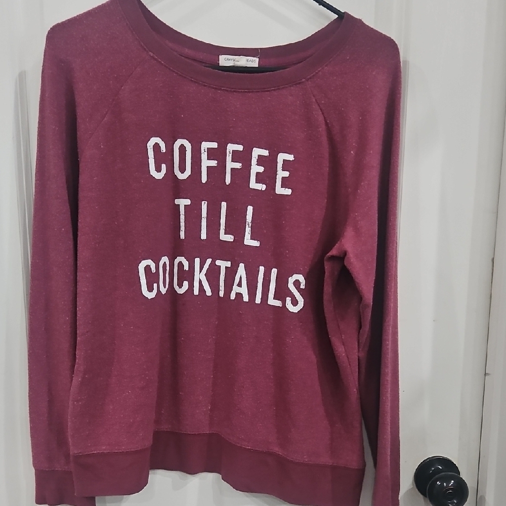 Gildan Red and White Crew Neck Sweater Coffee Till Cocktails